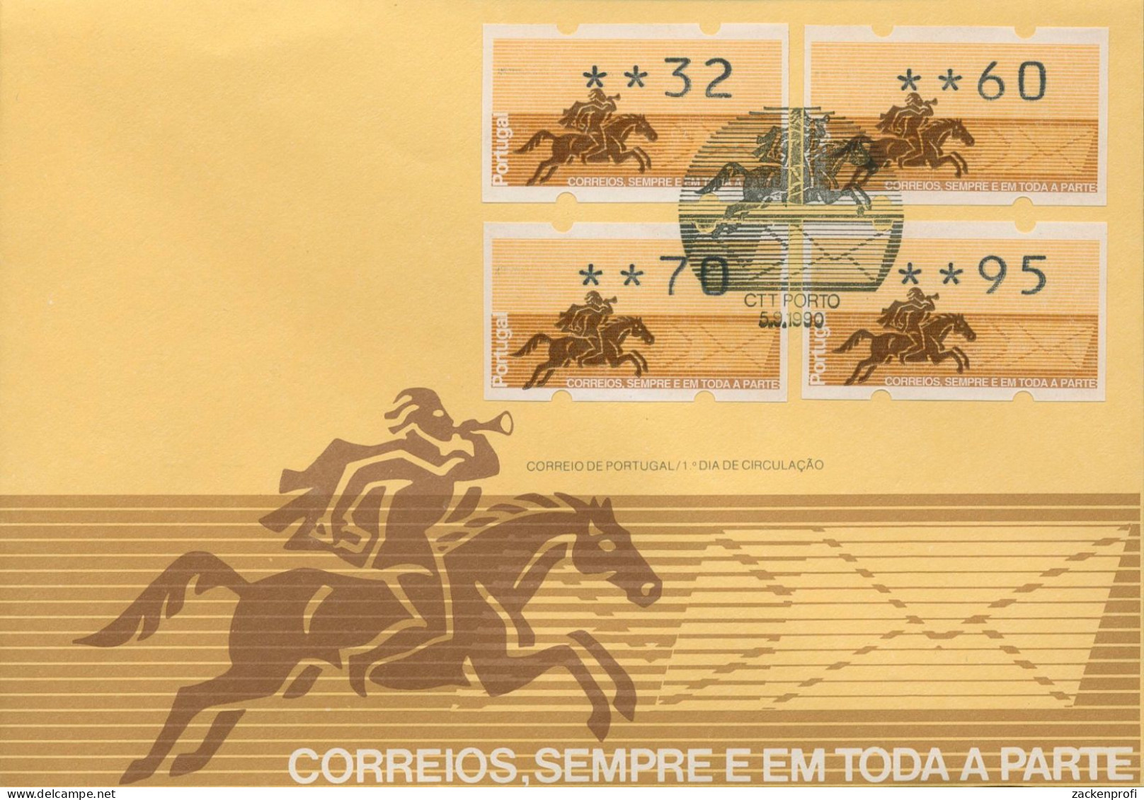 Portugal ATM 1990 Postreiter Ersttagsbrief 32/60/70/95 ATM 2.1 S1 FDC (X80280) - Automatenmarken [ATM]