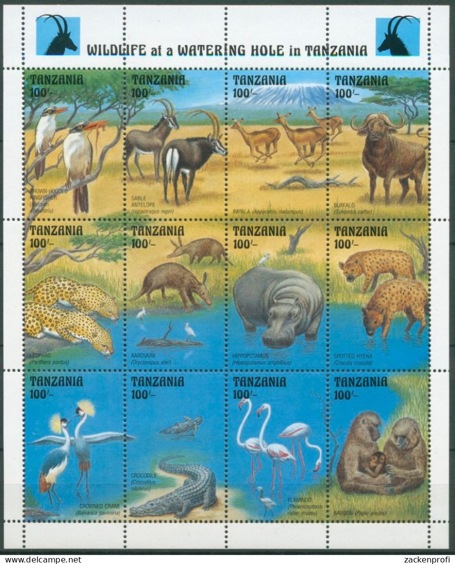 Tansania 1993 Tiere Am Wasserloch 1551/62 ZD-Bogen Postfrisch (C23633) - Tanzania (1964-...)