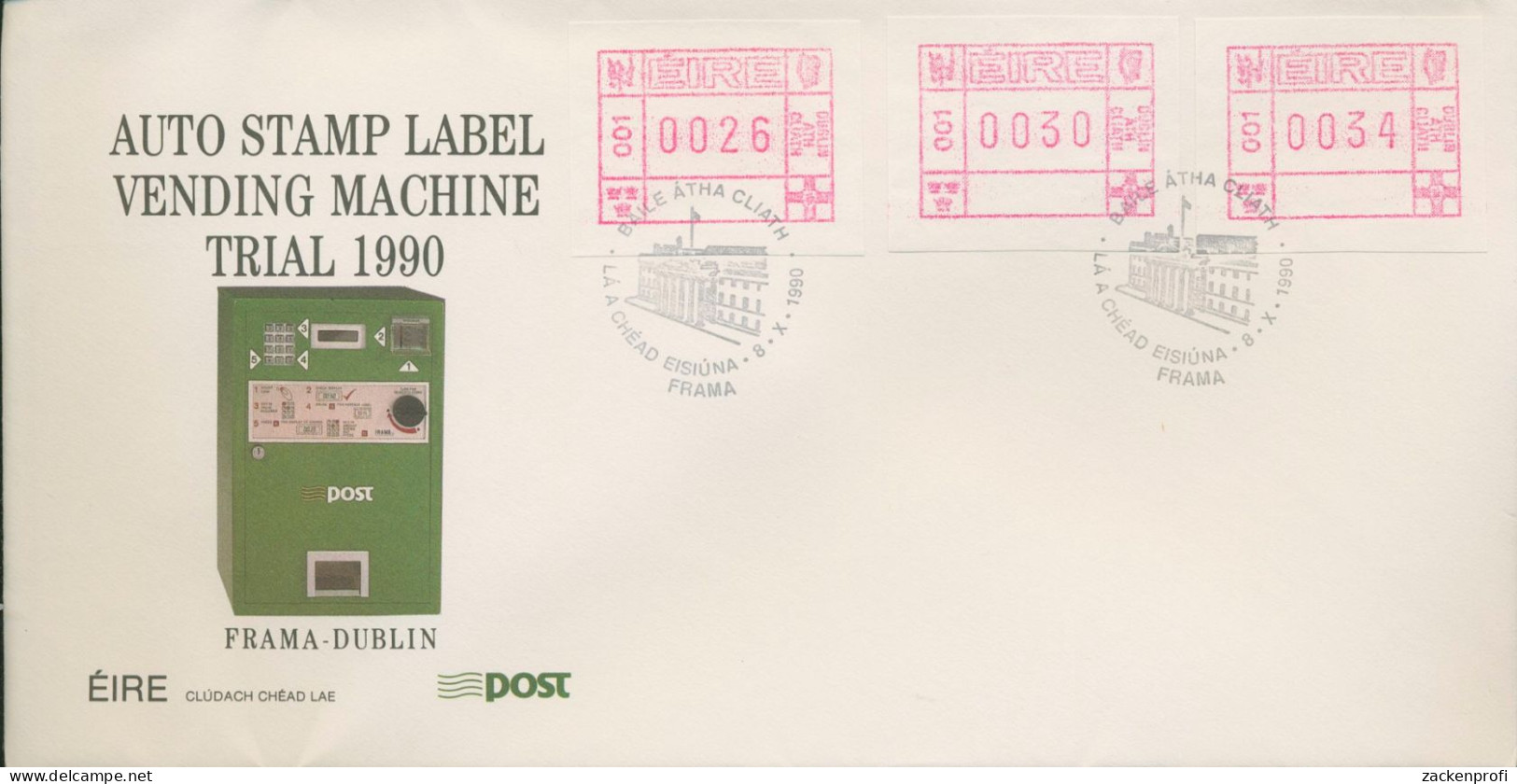 Irland ATM 1990 Freimarke Ersttagsbrief Versandstellensatz ATM 1 S1 FDC (X80292) - Affrancature Meccaniche/Frama
