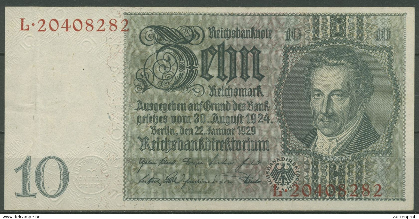 Dt. Reich 10 Reichsmark 1929, DEU-183b Serie E/L, Gebraucht (K1493) - 10 Mark