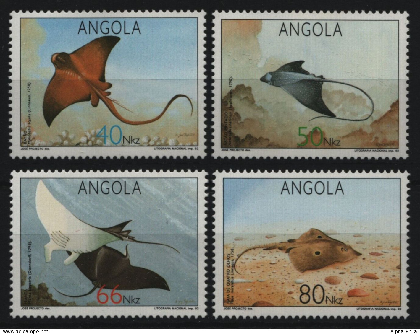 Angola 1992 - Mi-Nr. 869-872 ** - MNH - Rochen / Rays - Angola
