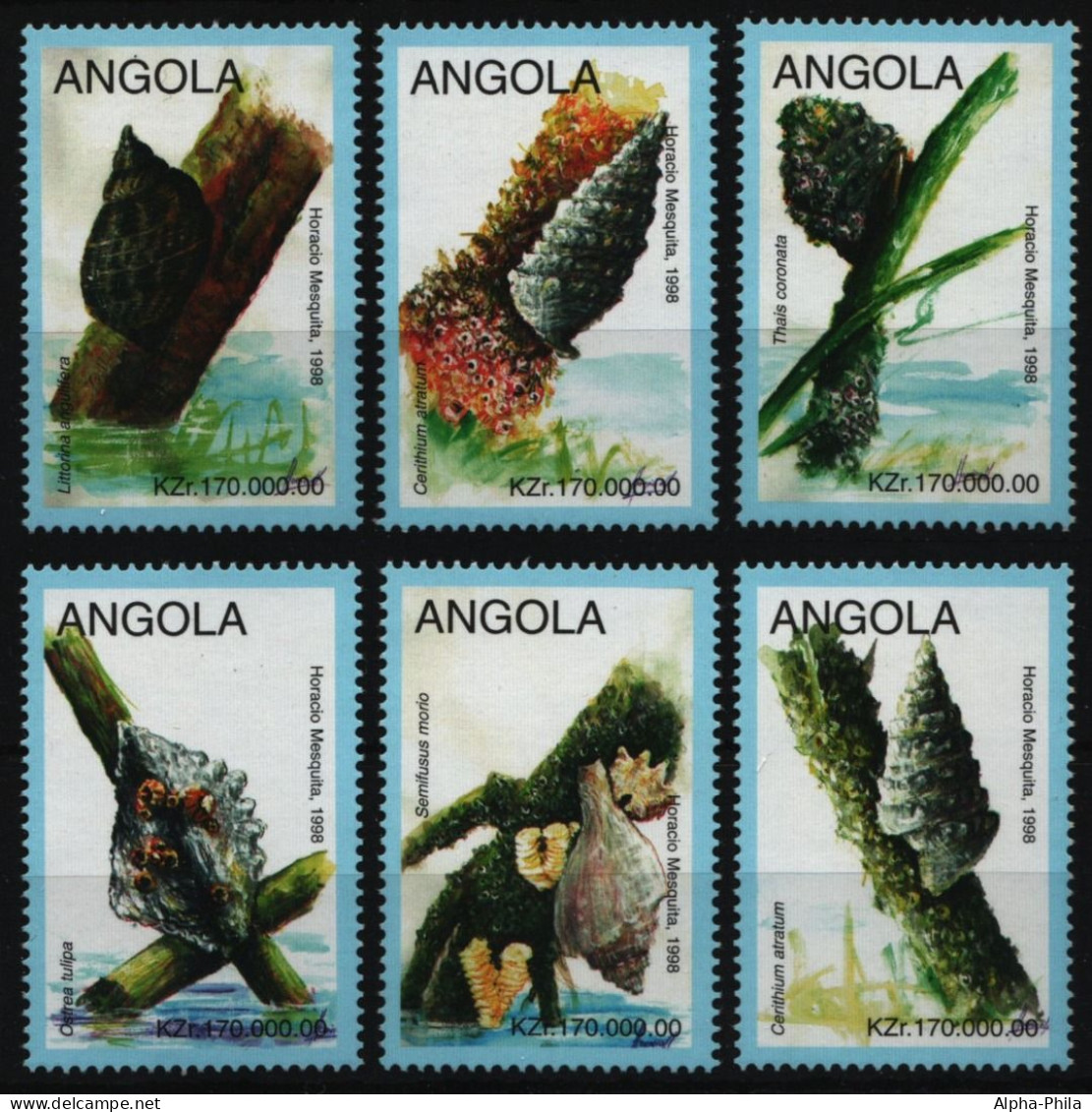 Angola 1998 - Mi-Nr. 1252-1257 ** - MNH - Meeresschnecken / Marine Snails - Angola