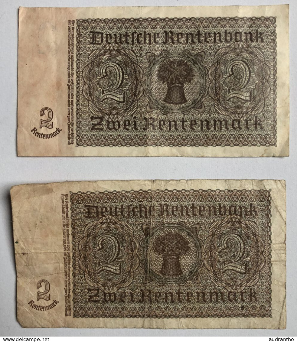 2 Billets Anciens Allemagne 2 Zweirentenmark Numérotés 1937 ? - Colecciones