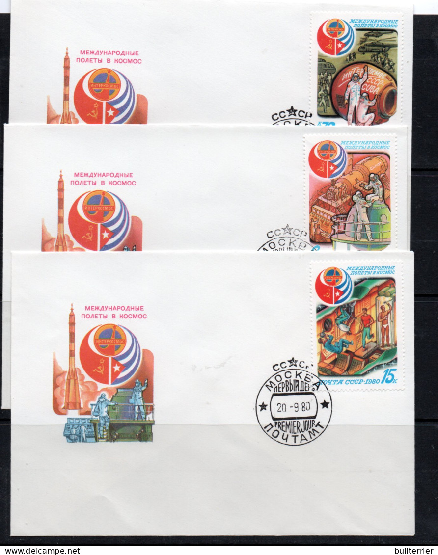 SPACE - USSR - 1980 - INTERCOSMOS /  CUBA  FLIGHT SET OF 3    ILLUSTRATED FDC   - Russia & USSR