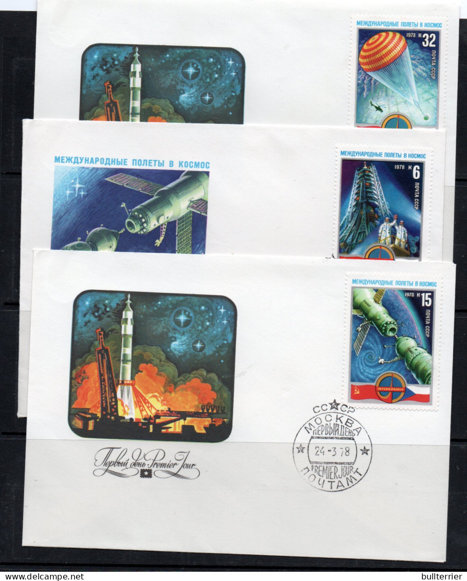 SPACE - USSR - 1978 - INTERCOSMOS /  CZECH  FLIGHT SET OF 3    ILLUSTRATED FDC   - UdSSR
