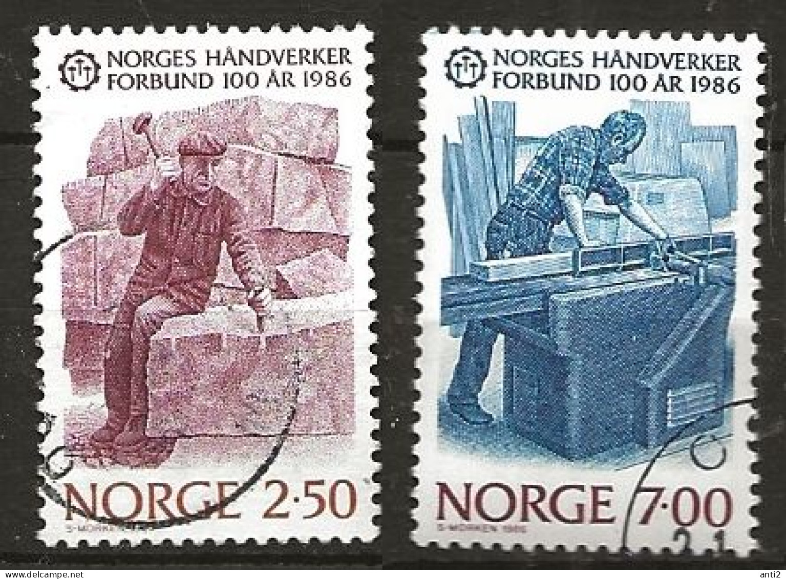 Norway 1986 100 Years Of Norwegian Craftsmen Association Mi 944-945, Cancelled(o) - Usados