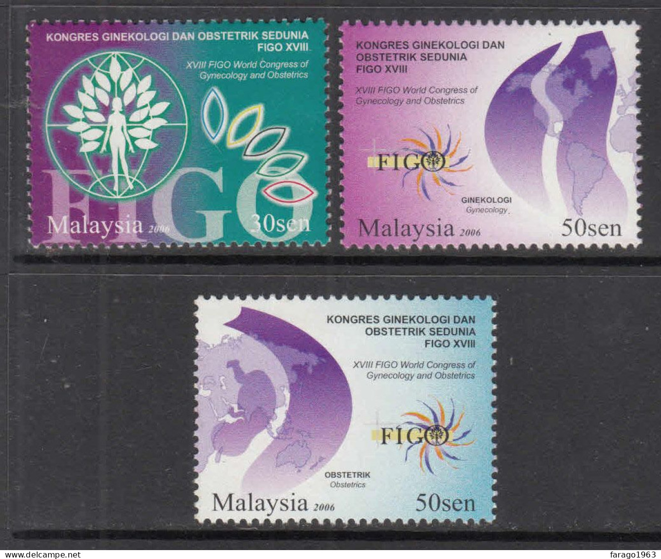 2006 Malaysia FIGO Gynaecology Health Complete Set Of 3 MNH - Malaysia (1964-...)