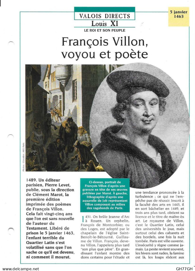 FICHE ATLAS: FRANCOIS VILLON VOYOU ET POETE -VALOIS DIRECTS - Geschiedenis