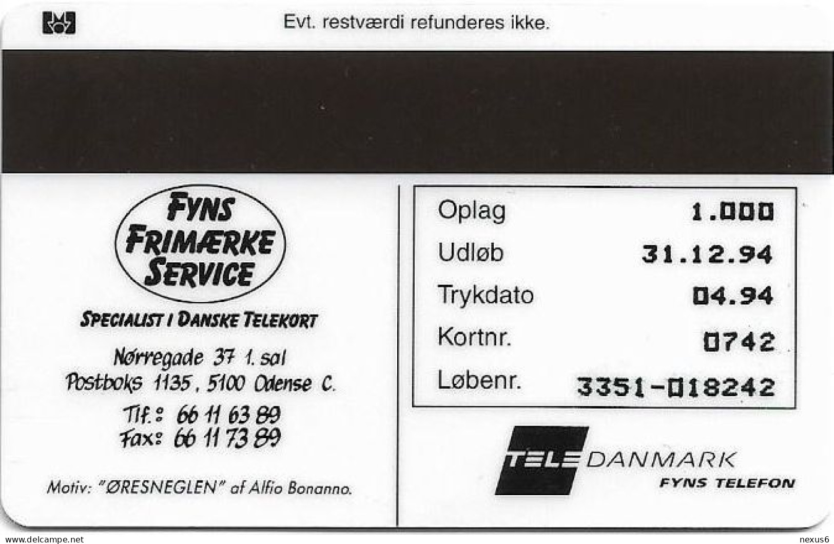 Denmark - Fyns - Fyns Stamp Service - TDFP024 - 04.1994, 1.000ex, 5kr, Used - Dänemark