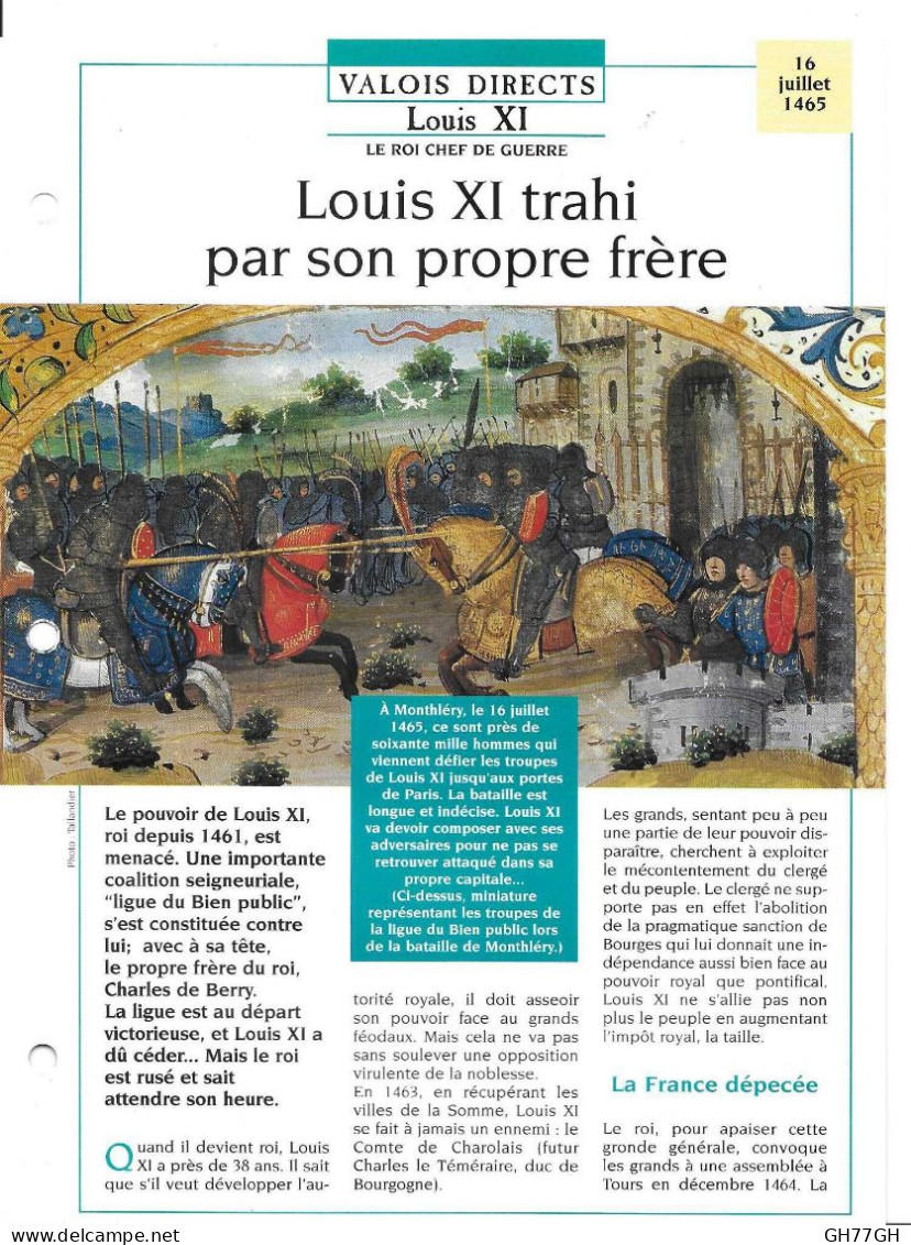 FICHE ATLAS: LOUIS XI TRAHI PAR SON PROPRE FRERE -VALOIS DIRECTS - Geschiedenis