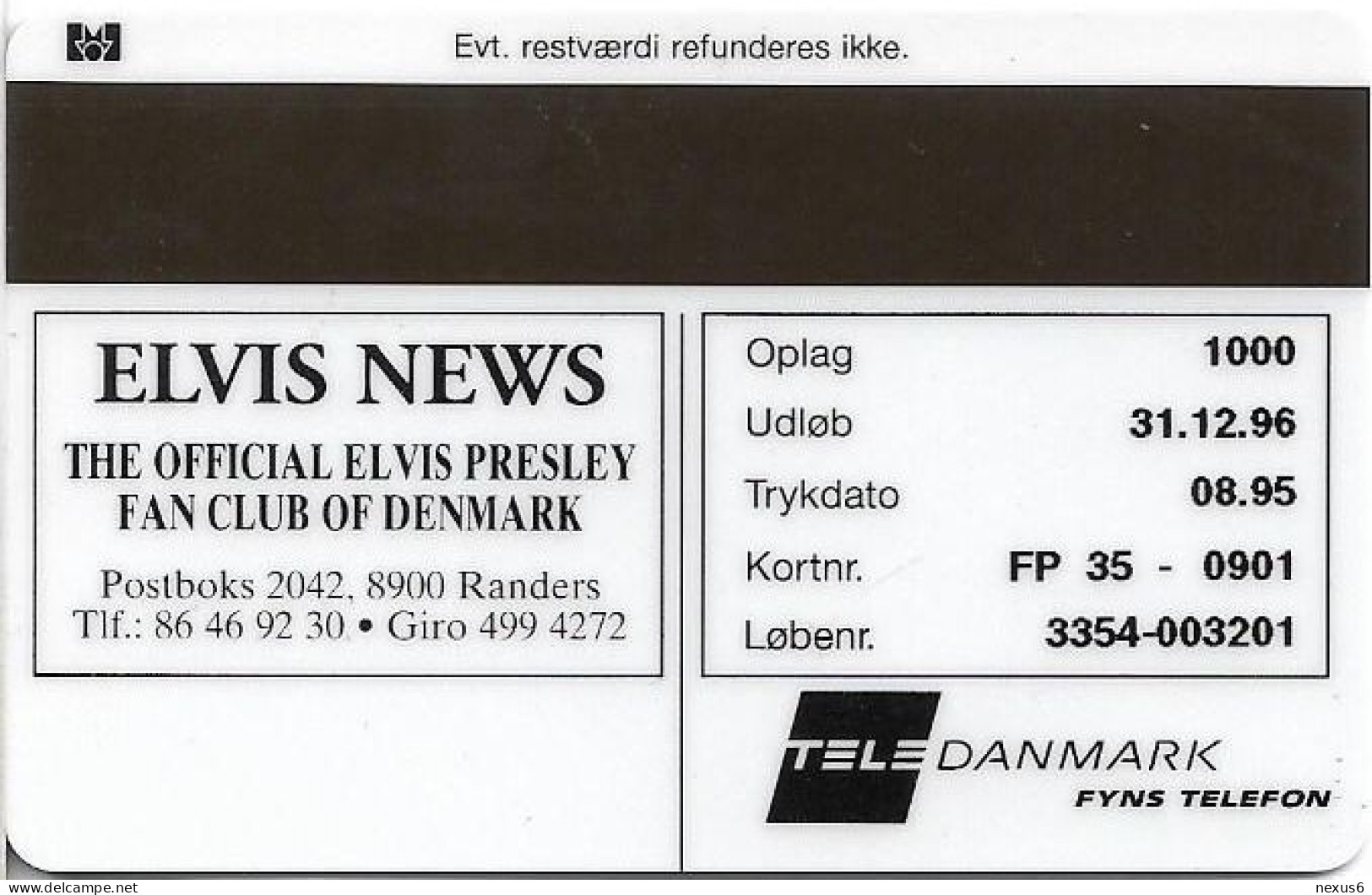 Denmark - Fyns - Elvis Presley News - TDFP035 - 08.1995, 5kr, 1.000ex, Used - Dinamarca