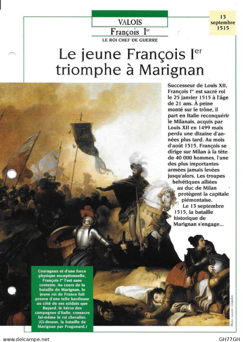 FICHE ATLAS: LE JEUNE FRANCOIS Ier TRIOMPHE A MARIGNAN -VALOIS - Geschiedenis