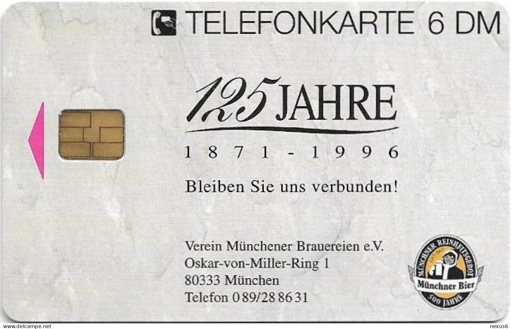 Germany - 125 Jahre Verein Münchener Brauereien, Beer - O 0423 - 04.1996, 6DM, 2.000ex, Mint - O-Series: Kundenserie Vom Sammlerservice Ausgeschlossen