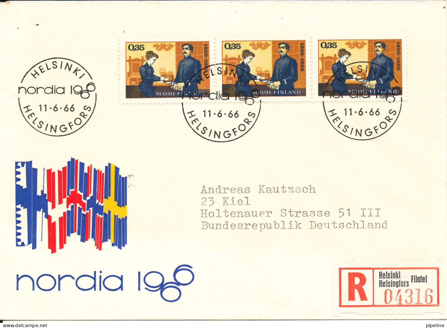 Finland Registered FDC 11-6-1966 With Cachet Sent To Germany - FDC