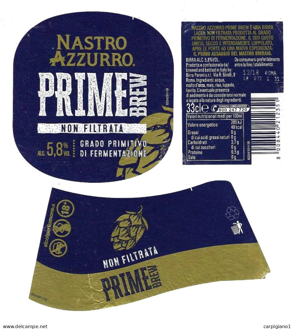 ITALIA ITALY - 2018 Etichetta Birra Beer Bière PERONI Nastro Azzurro PRIME BREW Non Filtrata - Bier