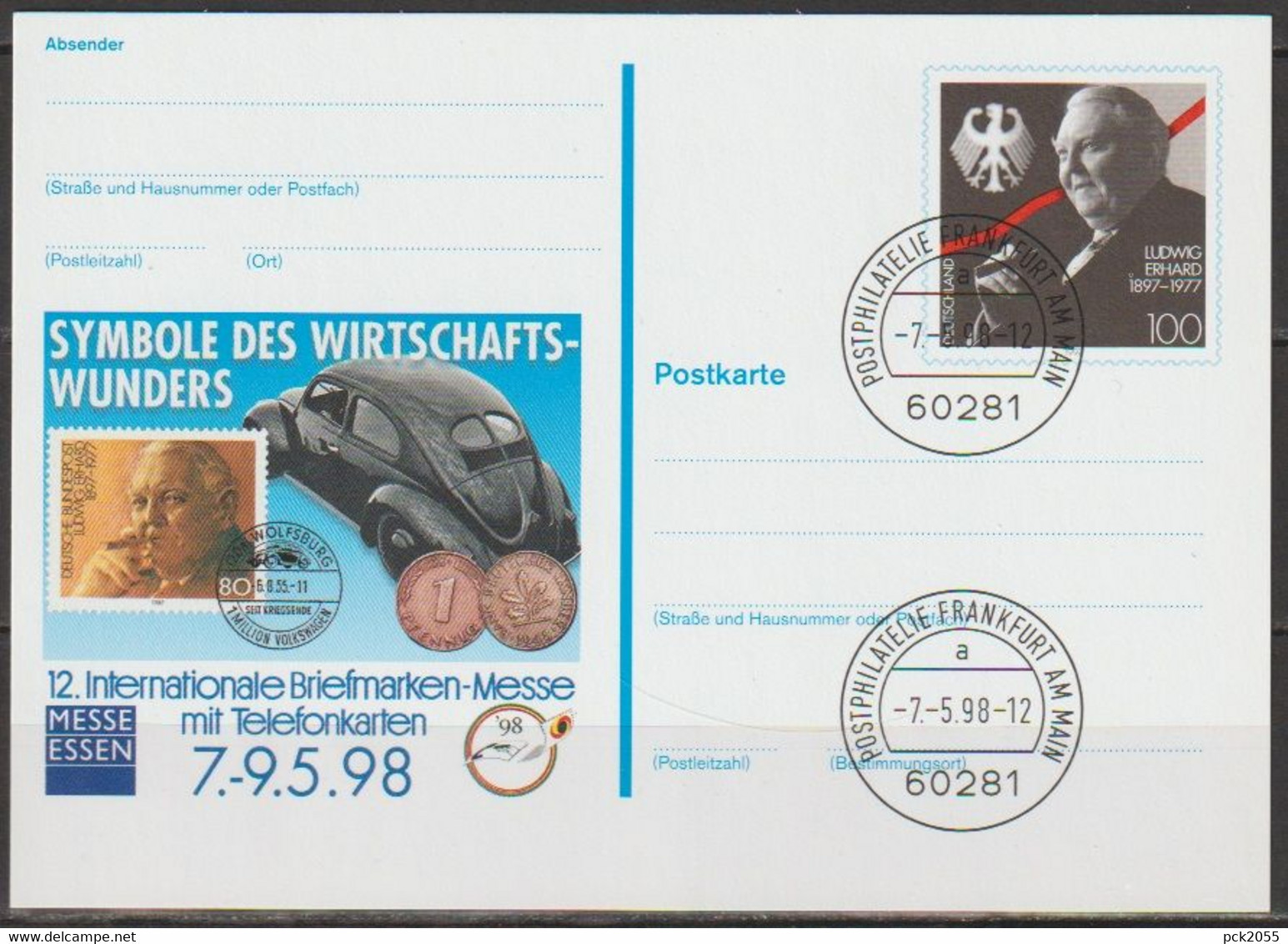 BRD Ganzsache 1998 PSo52 Messe Essen Ersttagsstempel 7.5.98 Postphilatelie Frankfurt (d266)günstige Versandkosten - Postkarten - Gebraucht