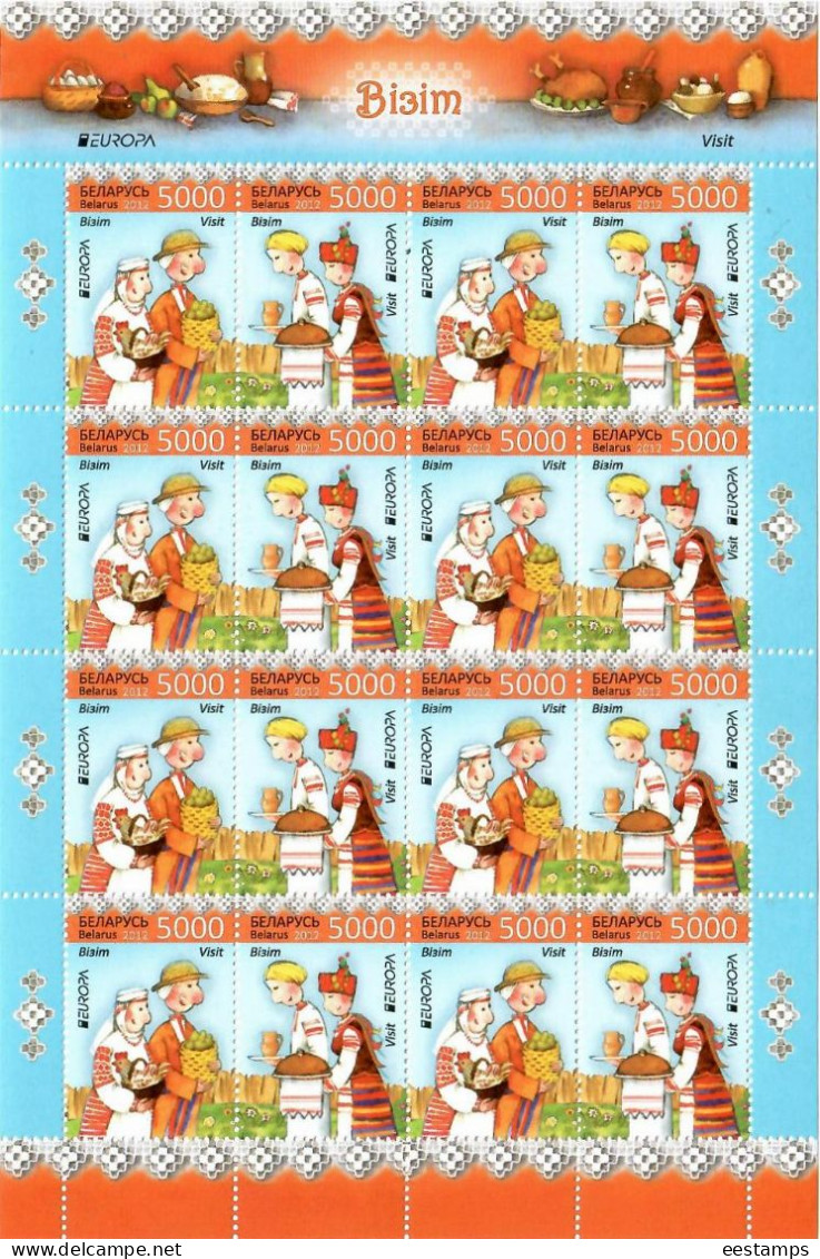 Belarus 2012 . EUROPA  CEPT 2012 (Visit,  Food ).  Sheet Of 16 (8 Sets). Michel # 912-13 Bg. - Belarus