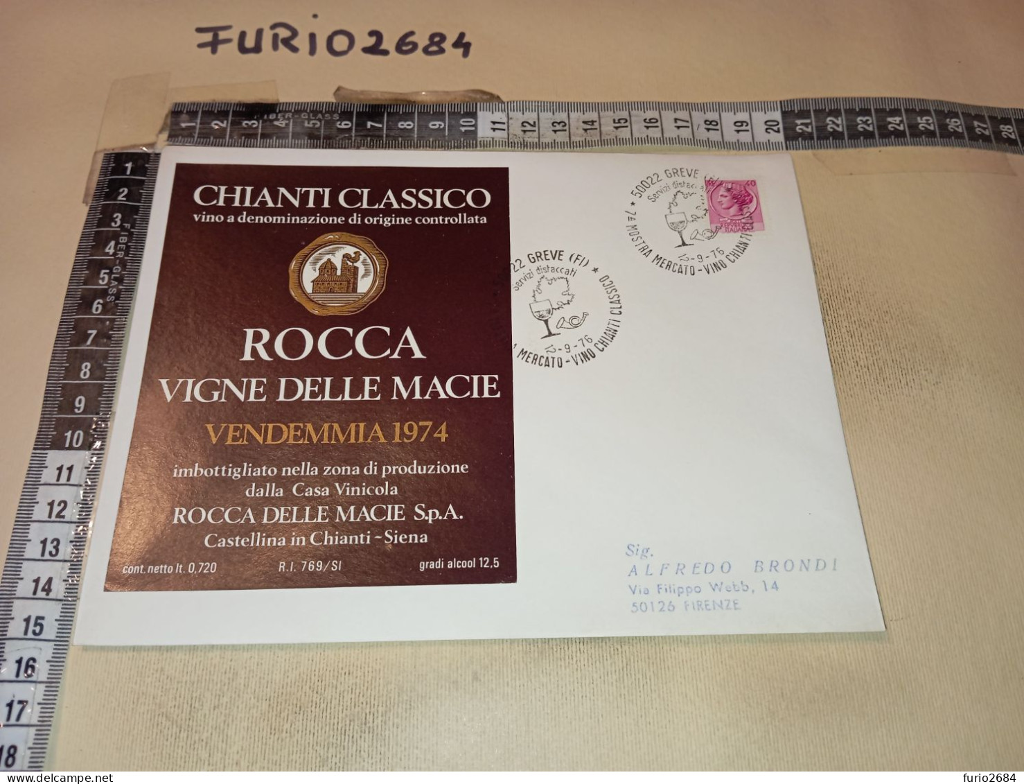 HB12191 ETICHETTA CHIANTI CLASSICO ROCCA VIGNE DELLE MACIE VENDEMMIA 1974 CASTELLINA IN CHIANTI SIENA - Altri & Non Classificati