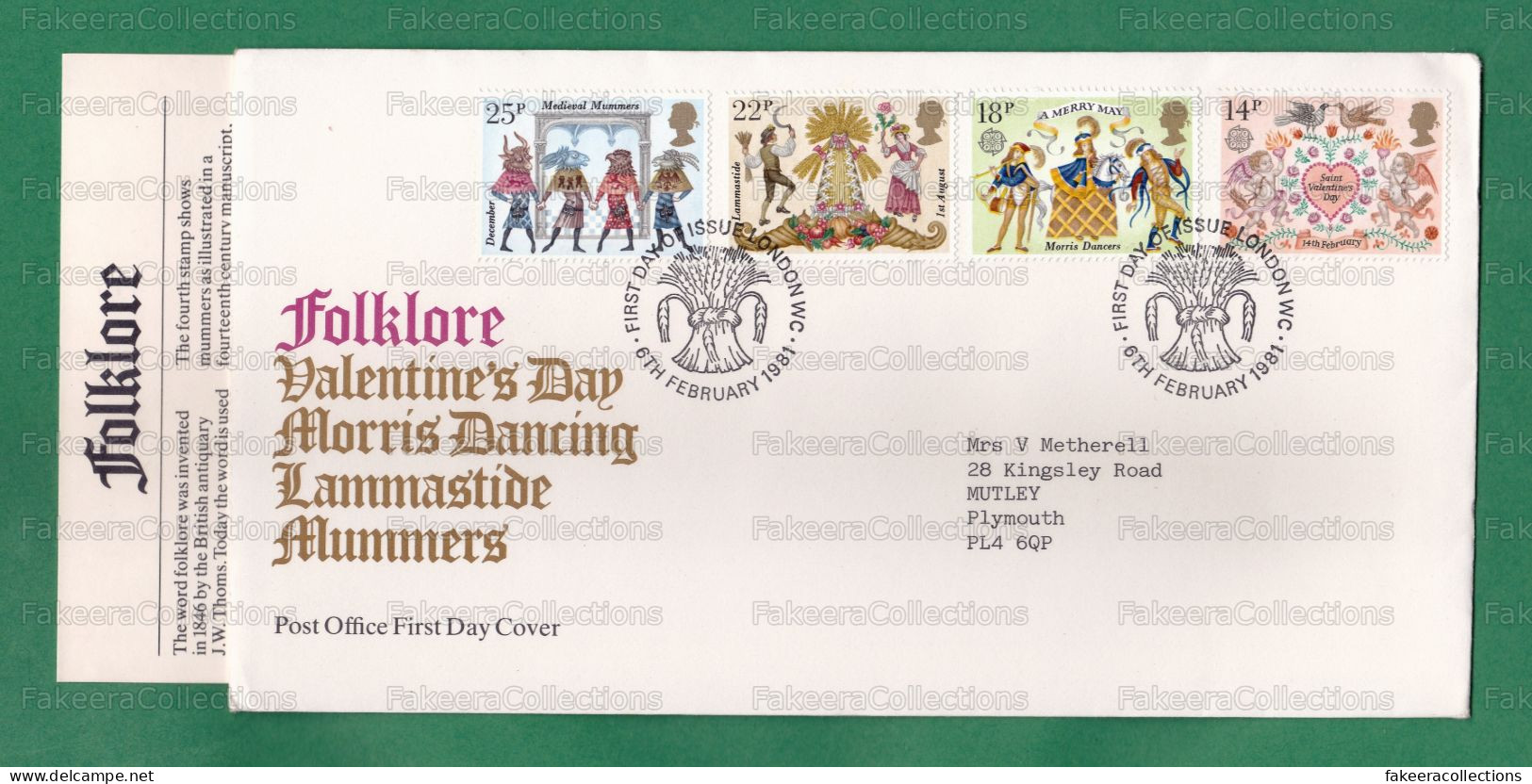 GB GREAT BRITAIN 1981 Grande Bretagne - FOLKLORE - 4v FDC + Brochure - Horses, Horse, Morris Dance, Masks, Valentine's D - Horses