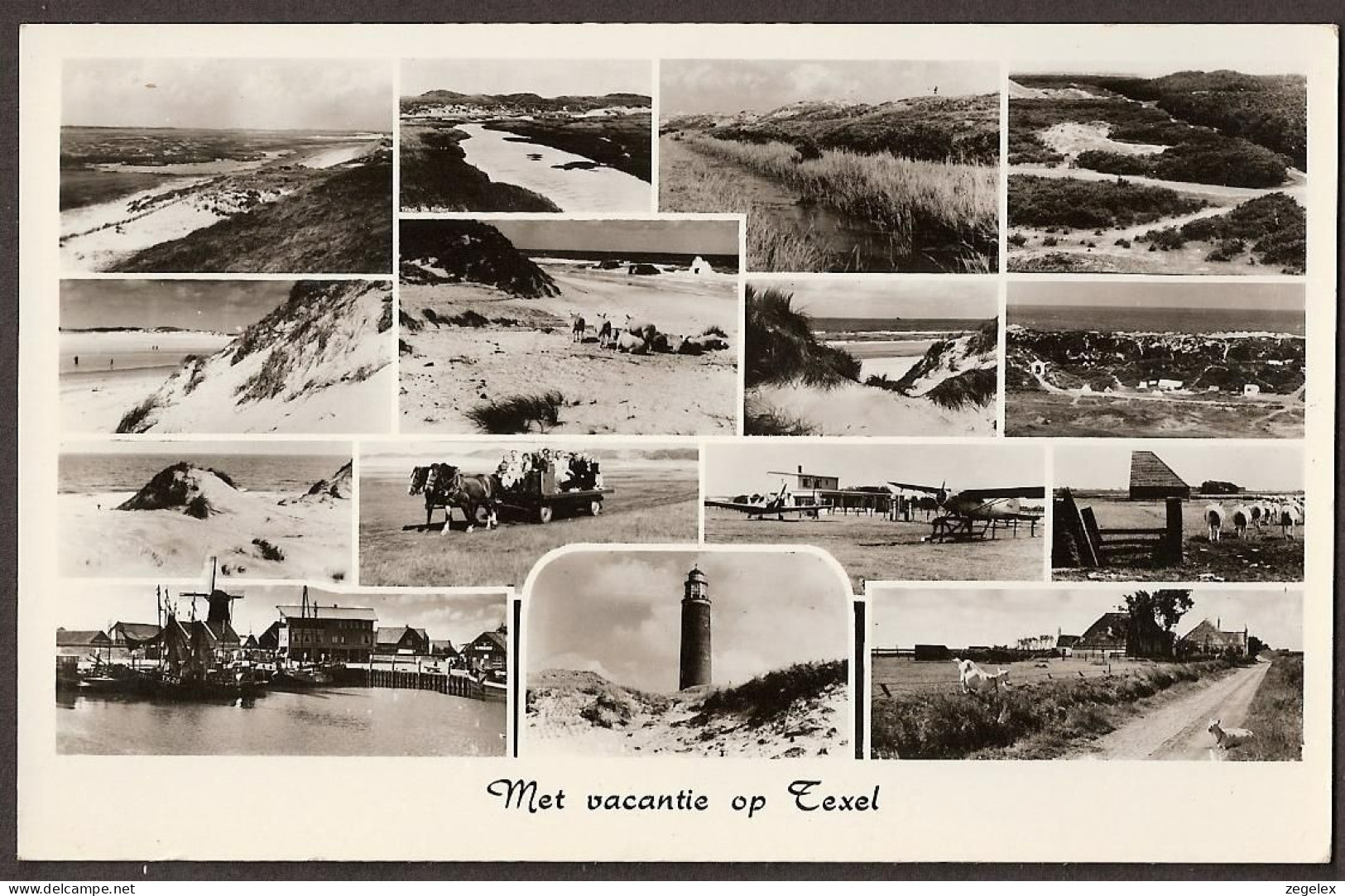 Texel, Vliegtuigen, Molen, Schapen, Vuurtoren, Geiten, Visserschepen - 1955 - Texel