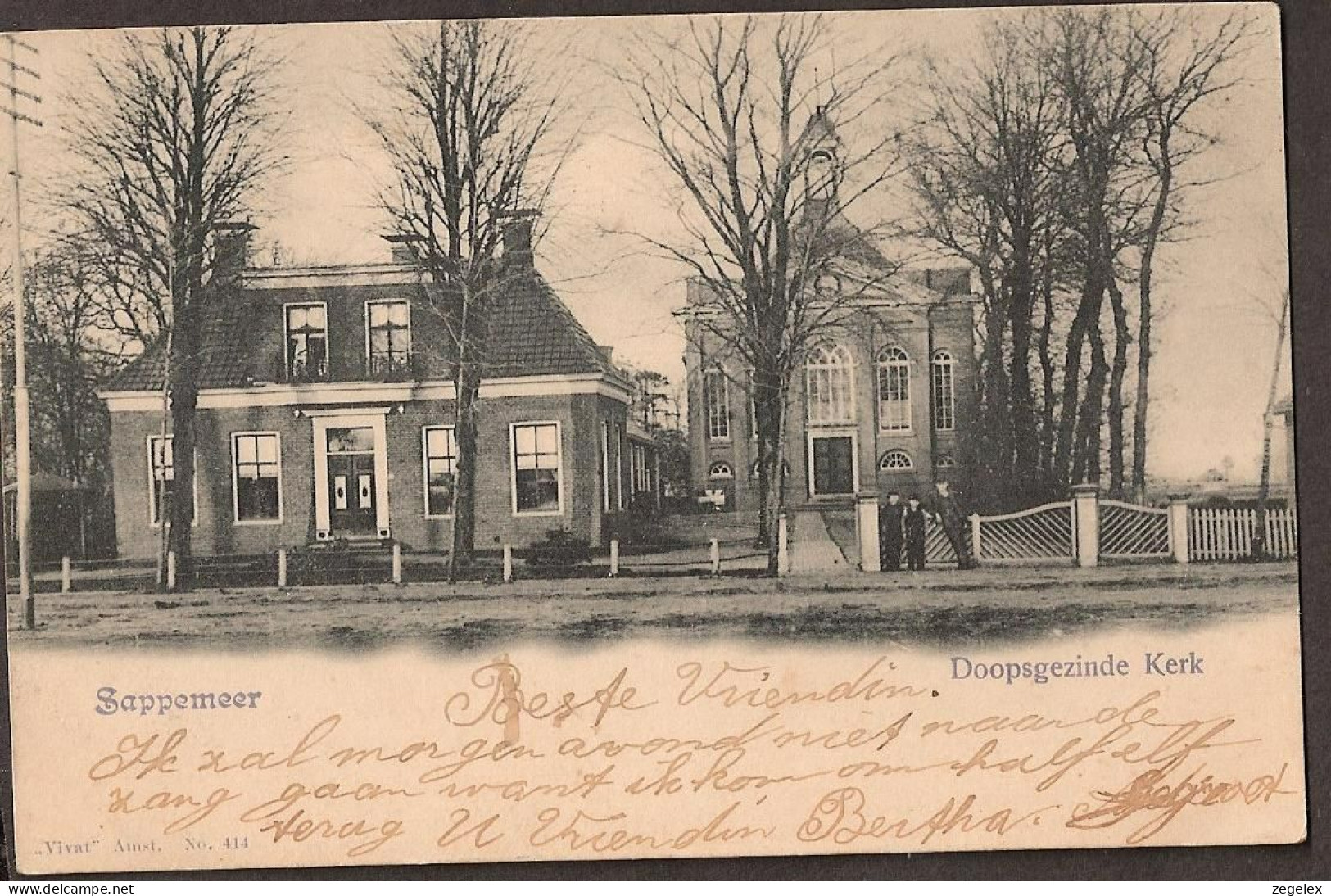 Sappemeer - Doopsgezinde Kerk Met Mensen Voor Het Hek - 1902 - Sappemeer