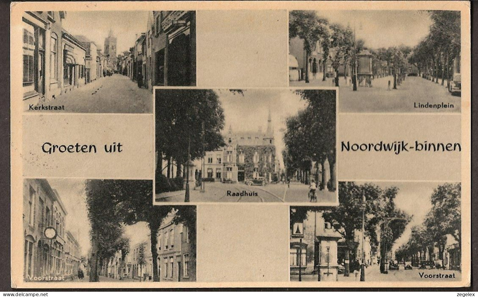 Noorwijk-Binnen - Kerkstraat, Lindenplein, Voorstraat, Raadhuis - 1949 - Noordwijk (aan Zee)
