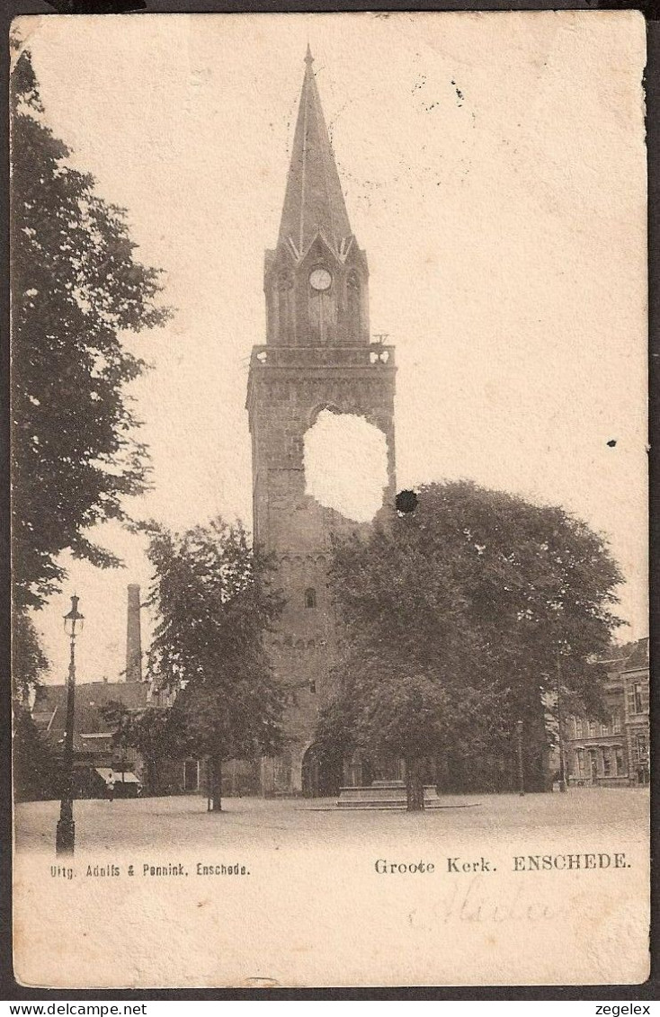 Enschede - Groote Kerk - Beschadigd - Rond 1910 - Enschede