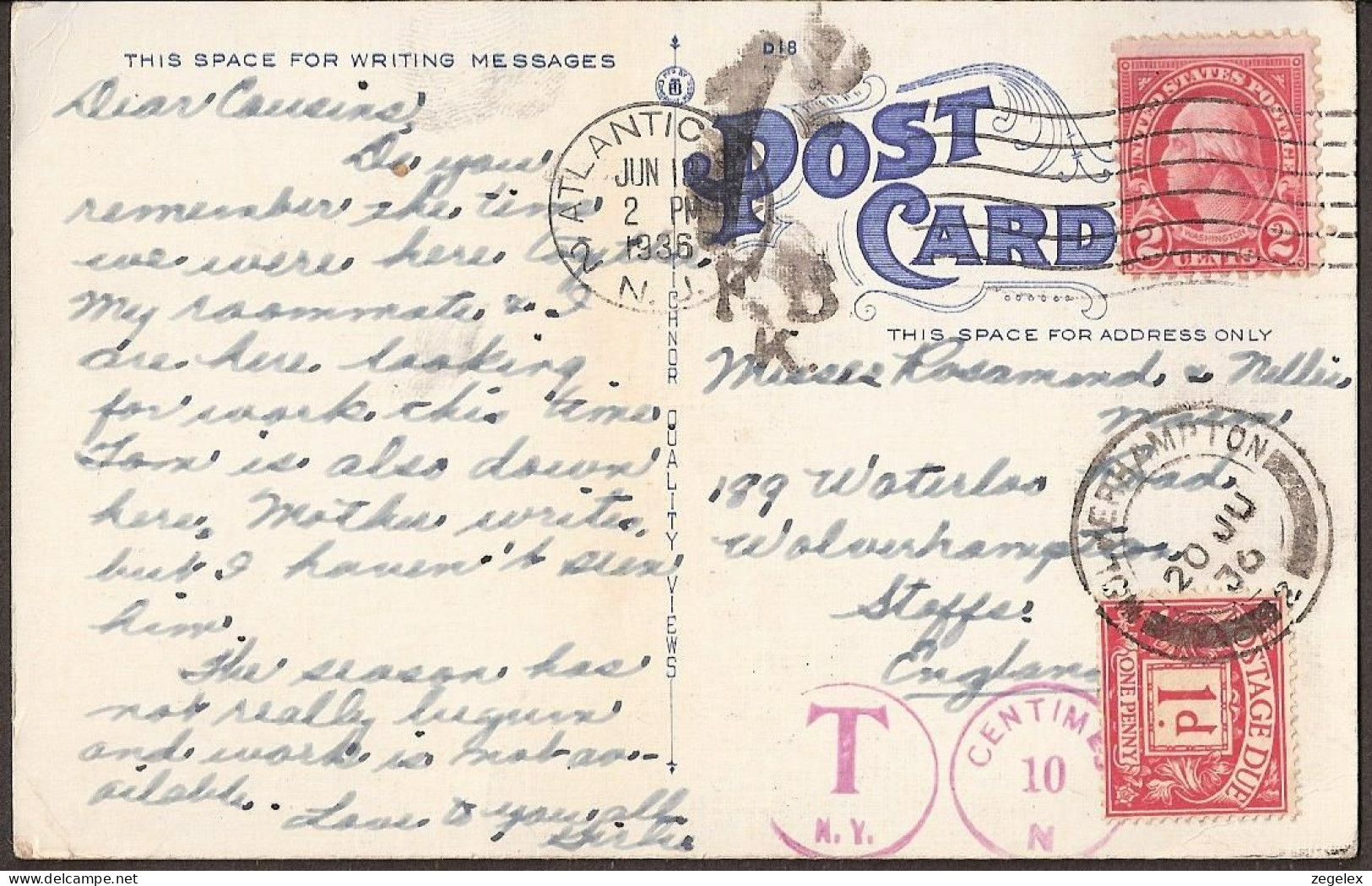 Atlantic City - Million Dollar Pier 1936 - With Postage Due In UK - Atlantic City