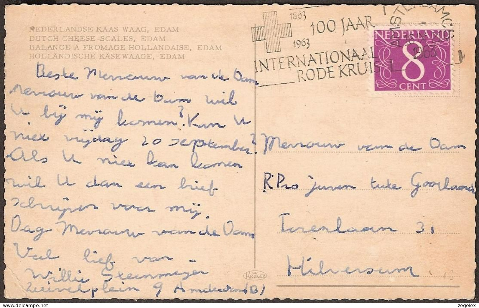 Edam 1963 -Kaas Waag-Dutch Cheese-Cancellation:'1863-1963 100jaar Int'l. Rode Kruis' (100 Years Red Cross)  - Edam