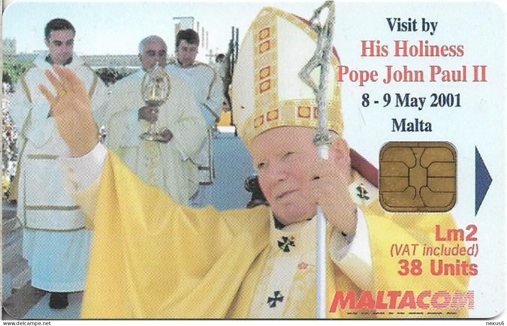 Malta - Maltacom - Pope's Visit 3 - 07.2001, 38U, 25.000ex, Used - Malta