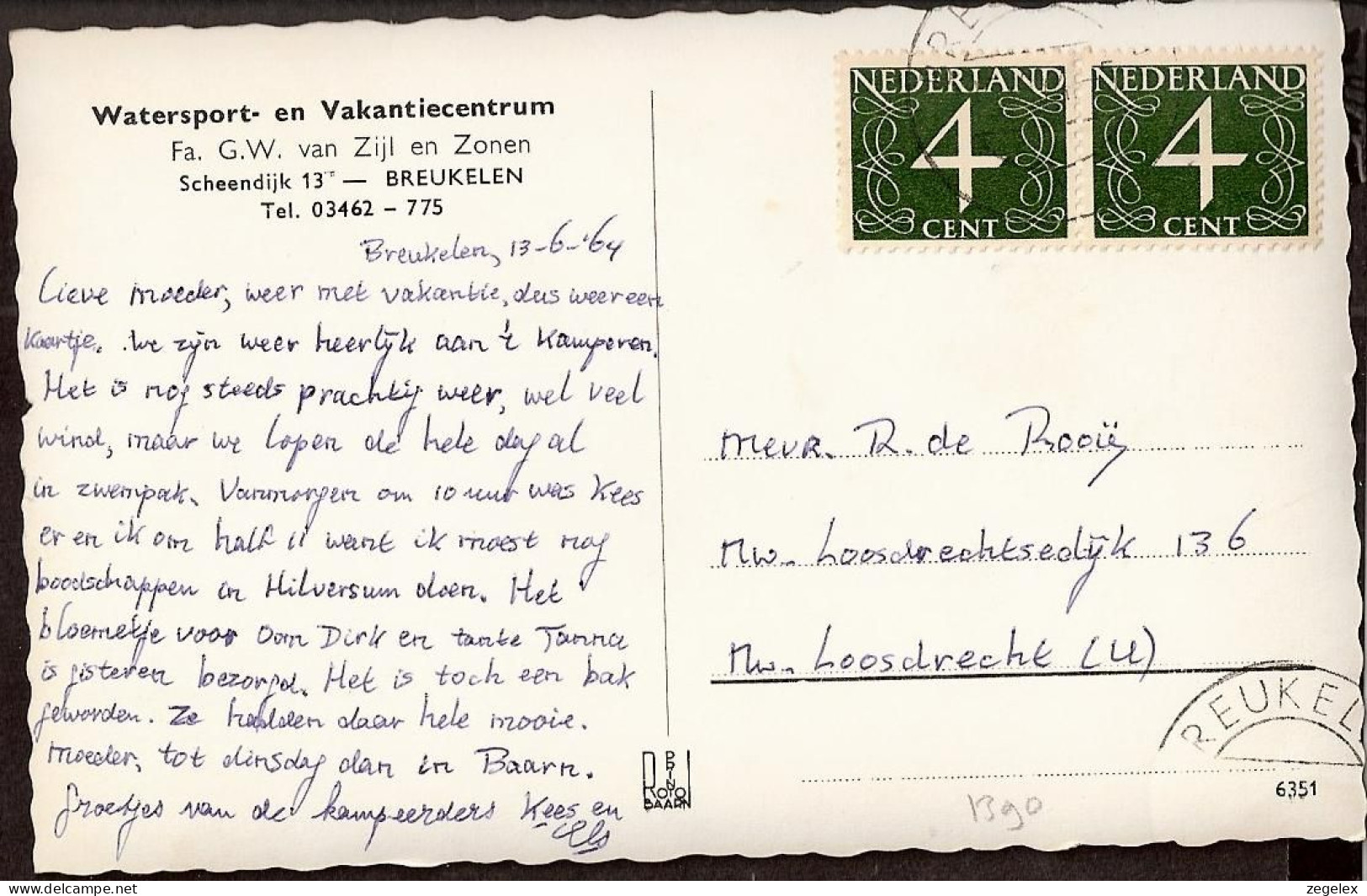 Breukelen - Loosdrechtse Plassen  - Watersport En Vakantiecentrum Van Zijl -1964 - Breukelen