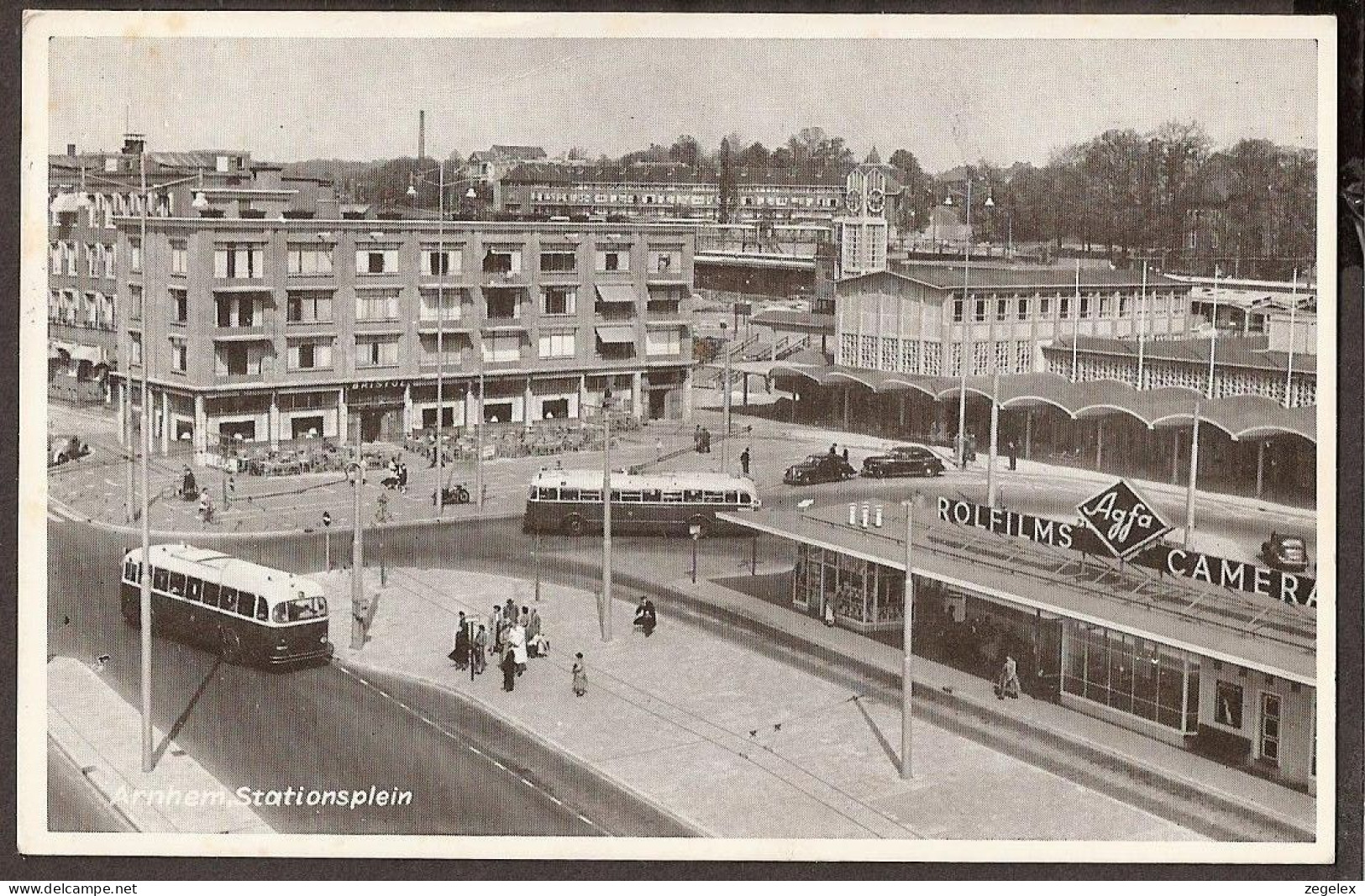 Arnhem - Stationsplein Met Trolleybussen Rond 1949 - Agfa Rolfilms Reclame - Arnhem