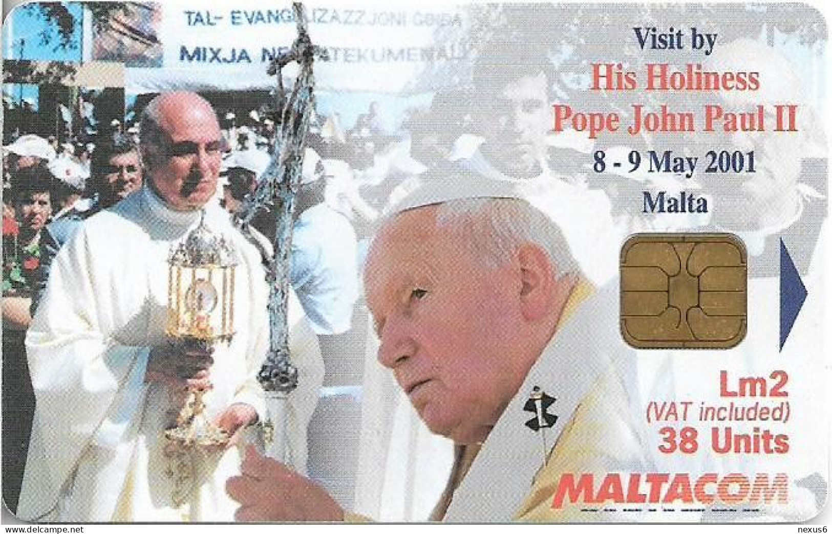 Malta - Maltacom - Pope's Visit 4 - 11.2001, 38U, 25.000ex, Used - Malte