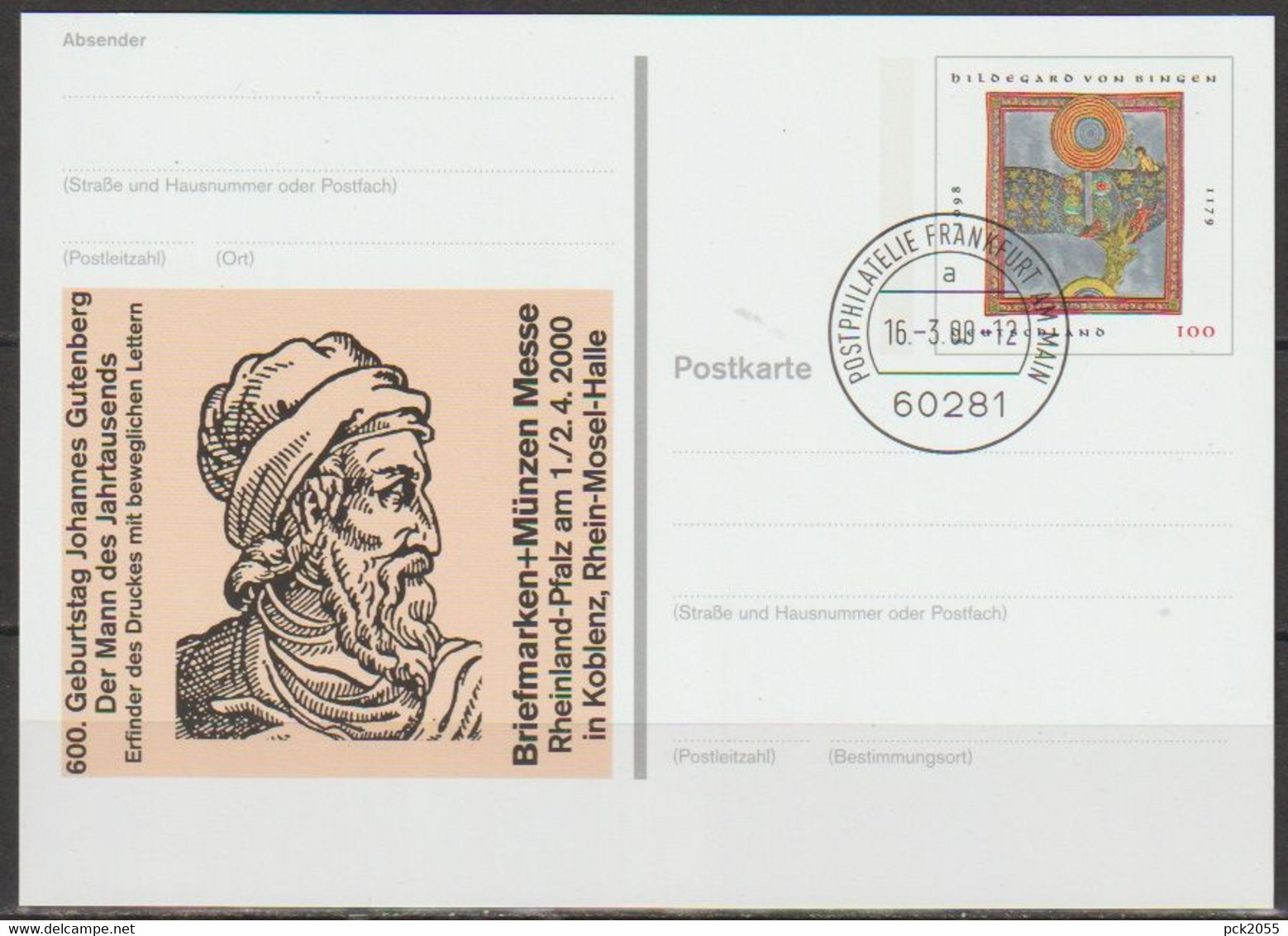 BRD Ganzsache 2000 PSo66 Münchner Briefmarkentage EST. 16.3.00 Postphilatelie Frankfurt(d3939)günstige Versandkosten - Postales - Usados
