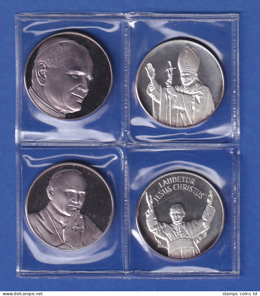 Set 4 Silber-Medaillen Papst Johannes Paul II. In Deutschland Je 15g Ag999,9 - Unclassified