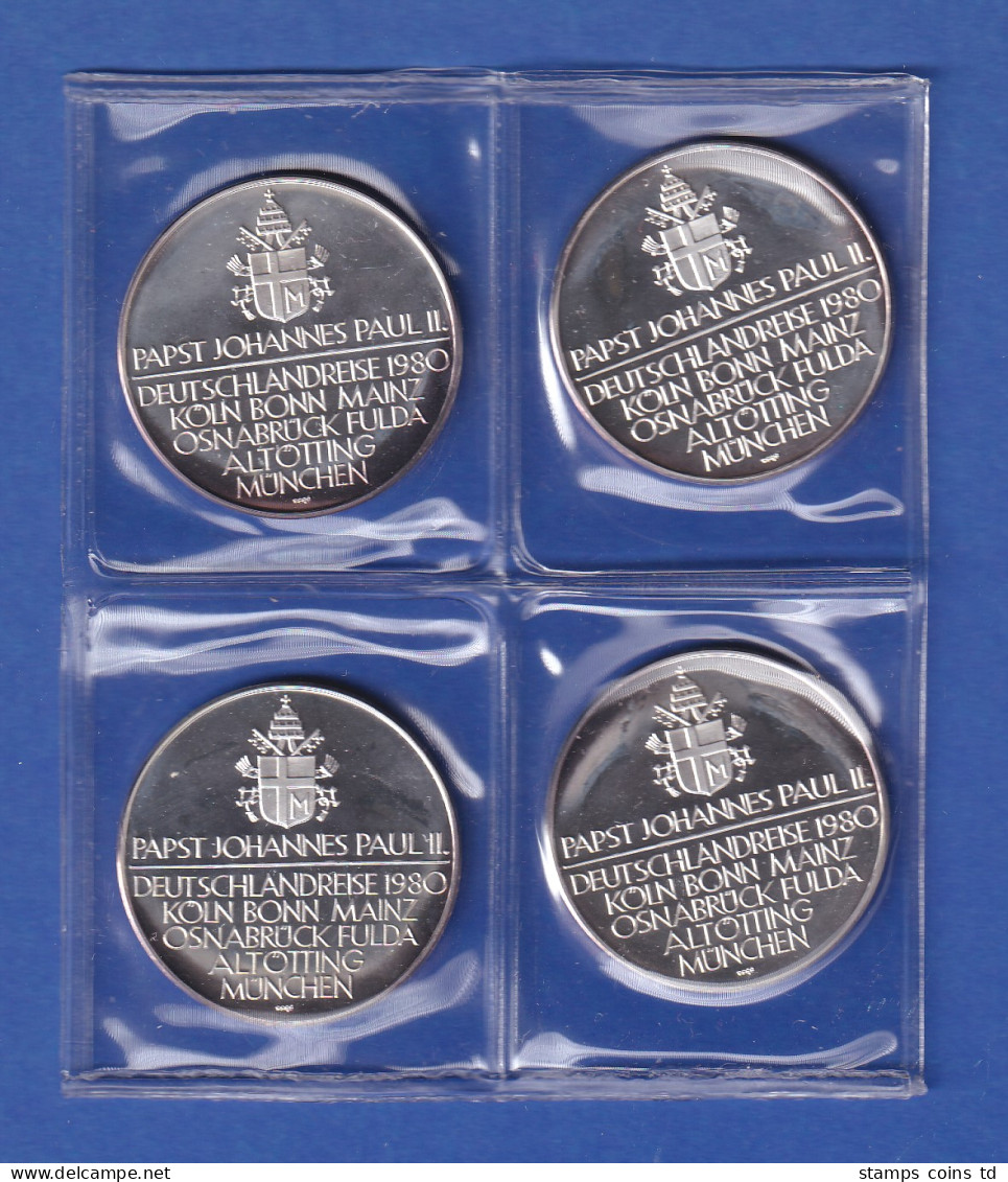 Set 4 Silber-Medaillen Papst Johannes Paul II. In Deutschland Je 15g Ag999,9 - Ohne Zuordnung