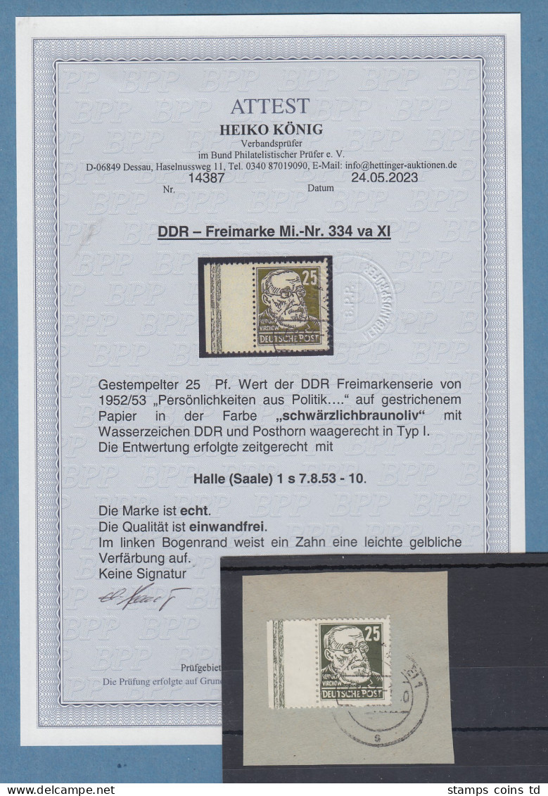 DDR 1953  Köpfe II  25Pfg-Spitzenwert  Mi.-Nr. 334 VaXI Echt O Mit Attest König - Gebraucht