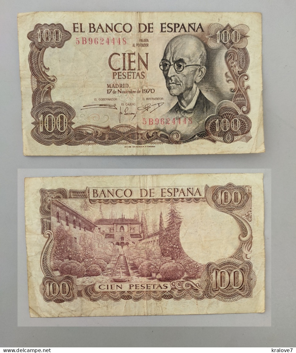 ESPAGNE SPAIN 1970 100 PESETAS CIRCULÉ BILLET NOTE BANK CIRCULATED - 100 Peseten
