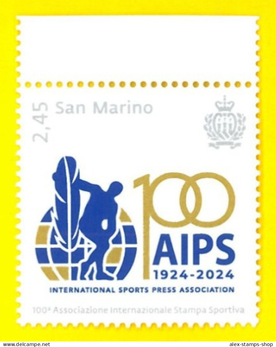 SAN MARINO 2024 Centenario Dell’Associazione Internazionale Stampa Sportiva (AIPS) - Stamp - Nuovi