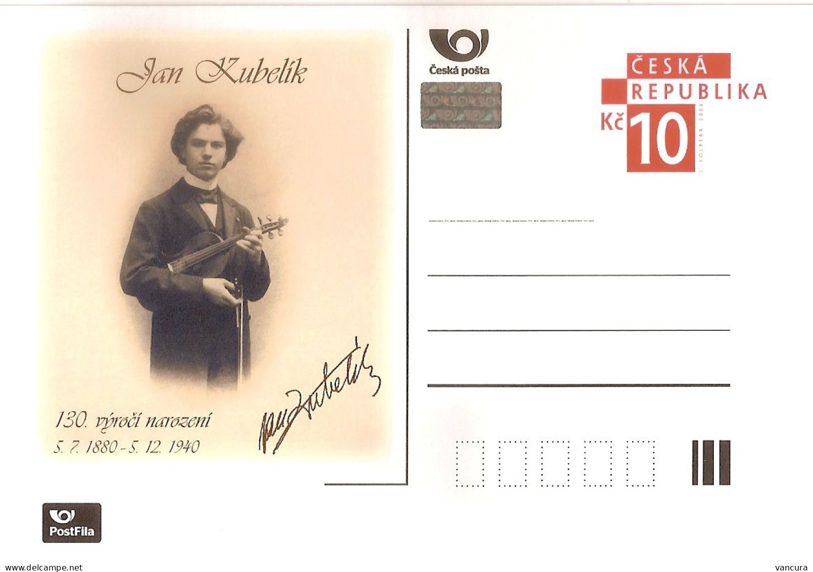 CDV A 181 Czech Republic Jan Kubelik Anniversary 2010 - Postcards