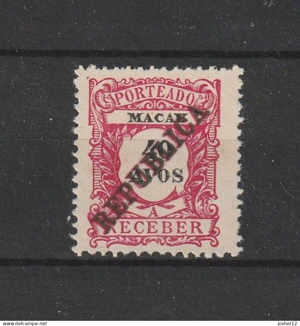 Macau Macao 1914 Postage Due 40a Overprint REPUBLICA Double. Unused/No Gum. Fine - Unused Stamps