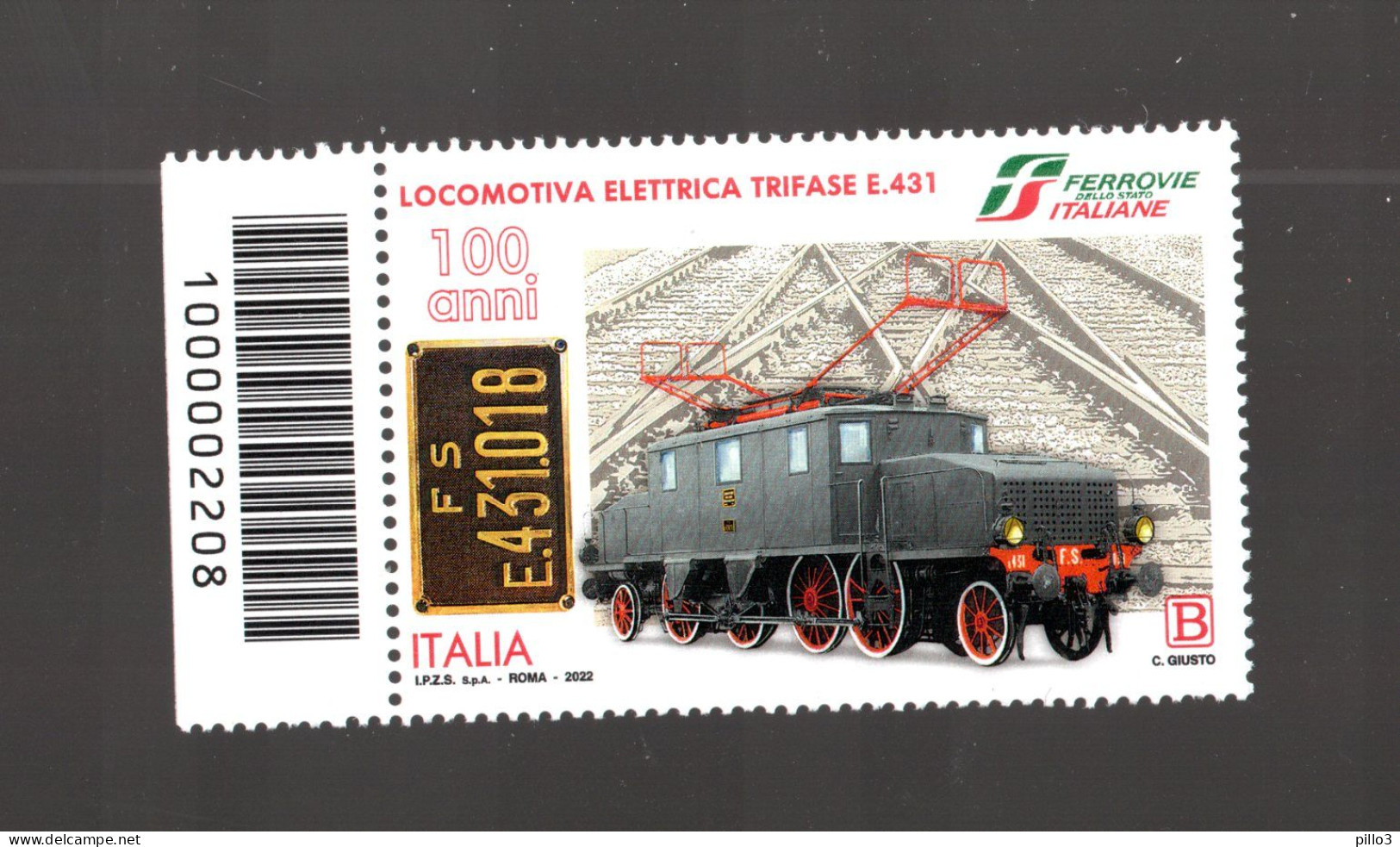 ITALIA  :  Locomotiva Elettrica Trifase E.431 - C/Barre N° 2208   MNH**   23.06.2022 - Code-barres