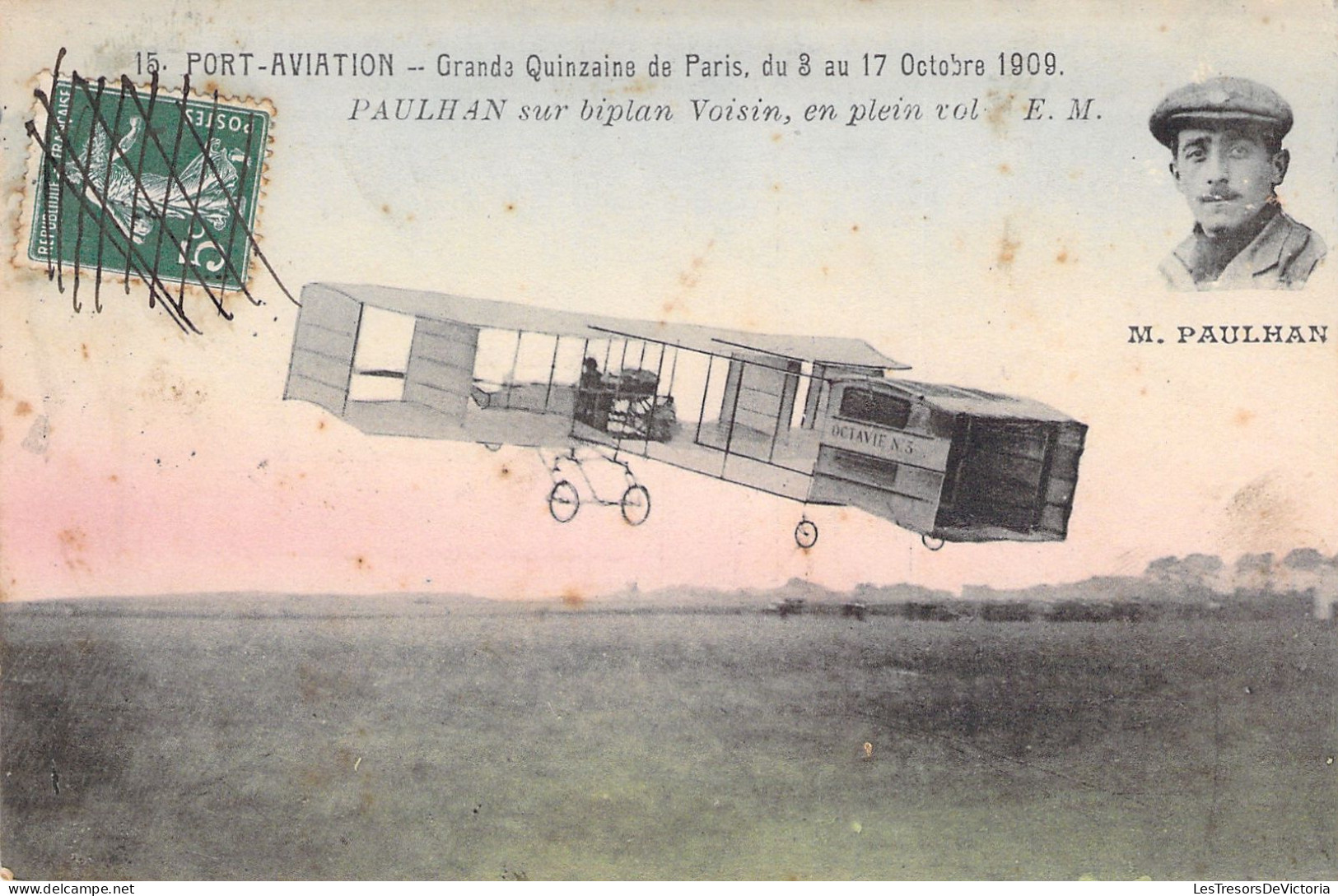 AVIATION - Port Aviation - Paulhan Sur Biplan Voisin En Plein Vol - Colorisé - Carte Postale Ancienne - Aviatori