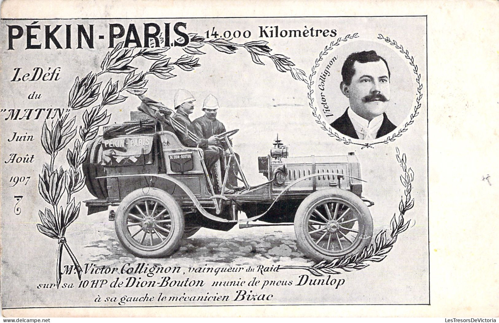 AUTOMOBILE - Pekin Paris 14 000 Kilometres - Raid De Dion Bouton - Collignon - Pneu Dunlop - Carte Postale Ancienne - Sonstige & Ohne Zuordnung
