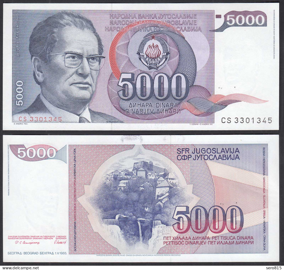 Jugoslawien - YUGOSLAVIA - 5000 Dinara 1985 UNC - Pick 93a  (30930 - Yougoslavie