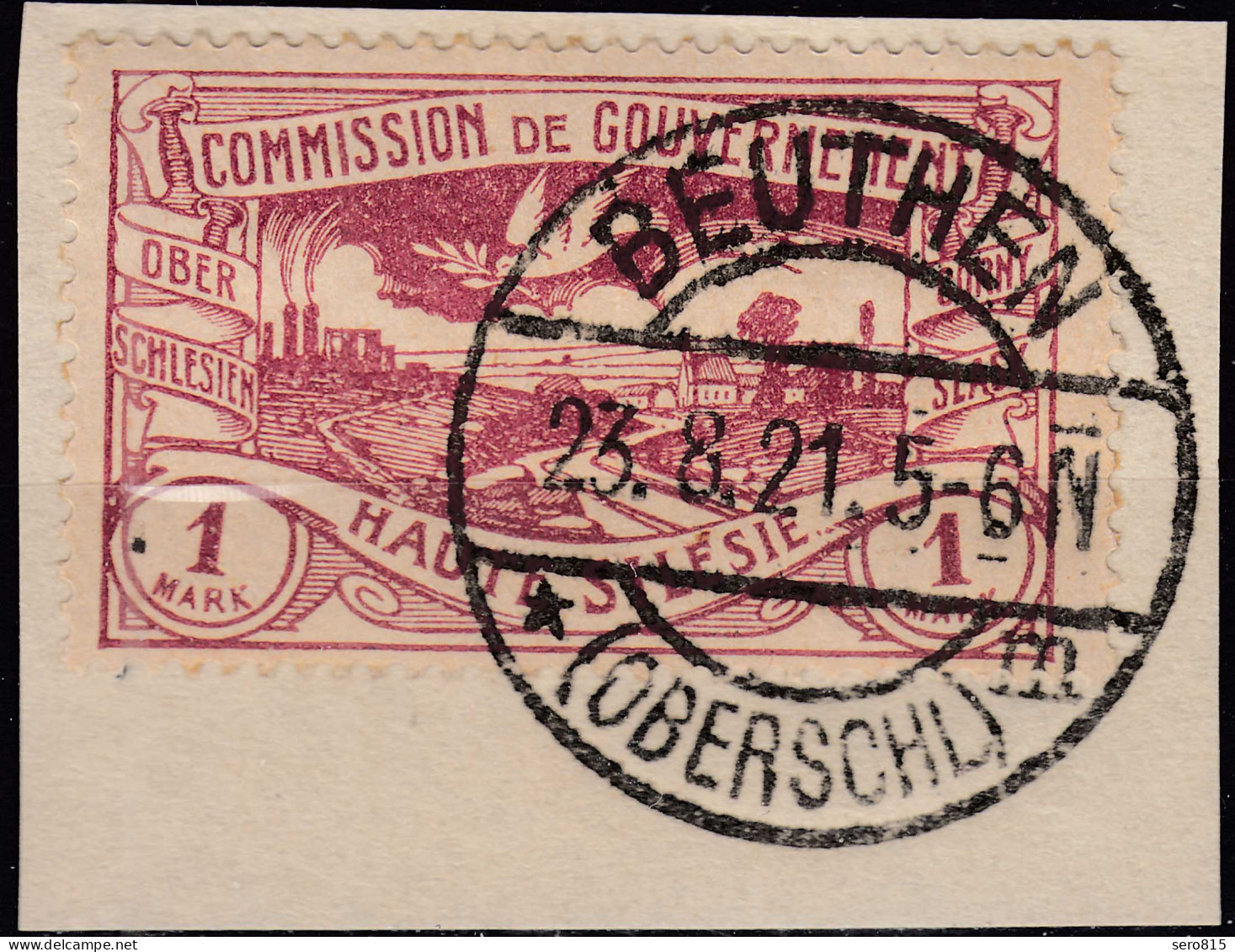 Oberschlesien - Upper Silesia 1 Mark Mi. 26 Used Gebraucht Briefstück – On Piece - Silésie