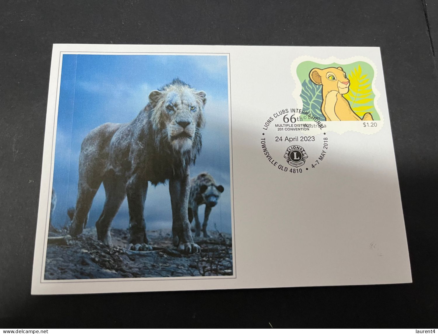 21-3-2024 (3 Y 37) The Lion King (cover With New Australia Lion King Stamp) & Lion Club Int. Postmark - Brieven En Documenten