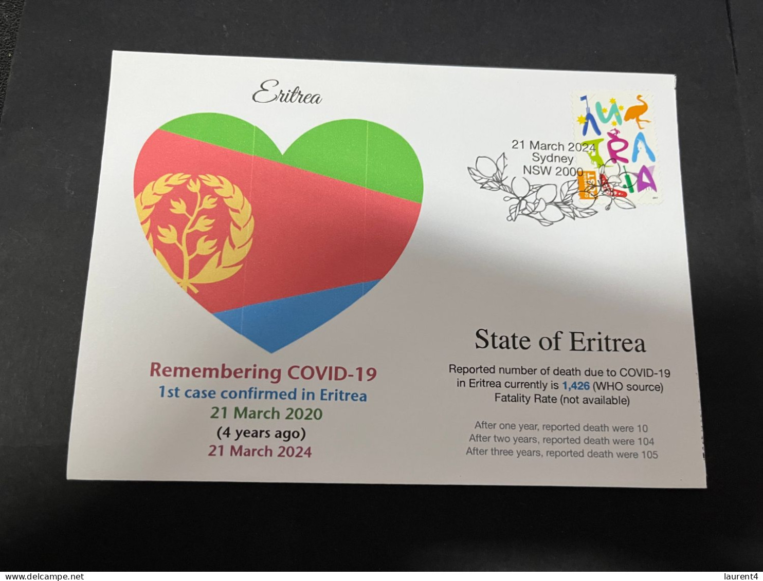 21-3-2024 (3 Y 37) COVID-19 4th Anniversary - Eritrea - 21 March 2024 (with OZ Stamp) - Ziekte