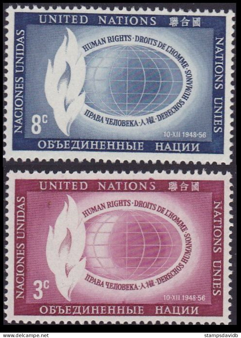 1956 UN New York 53-54 Human Rights Day - Unused Stamps