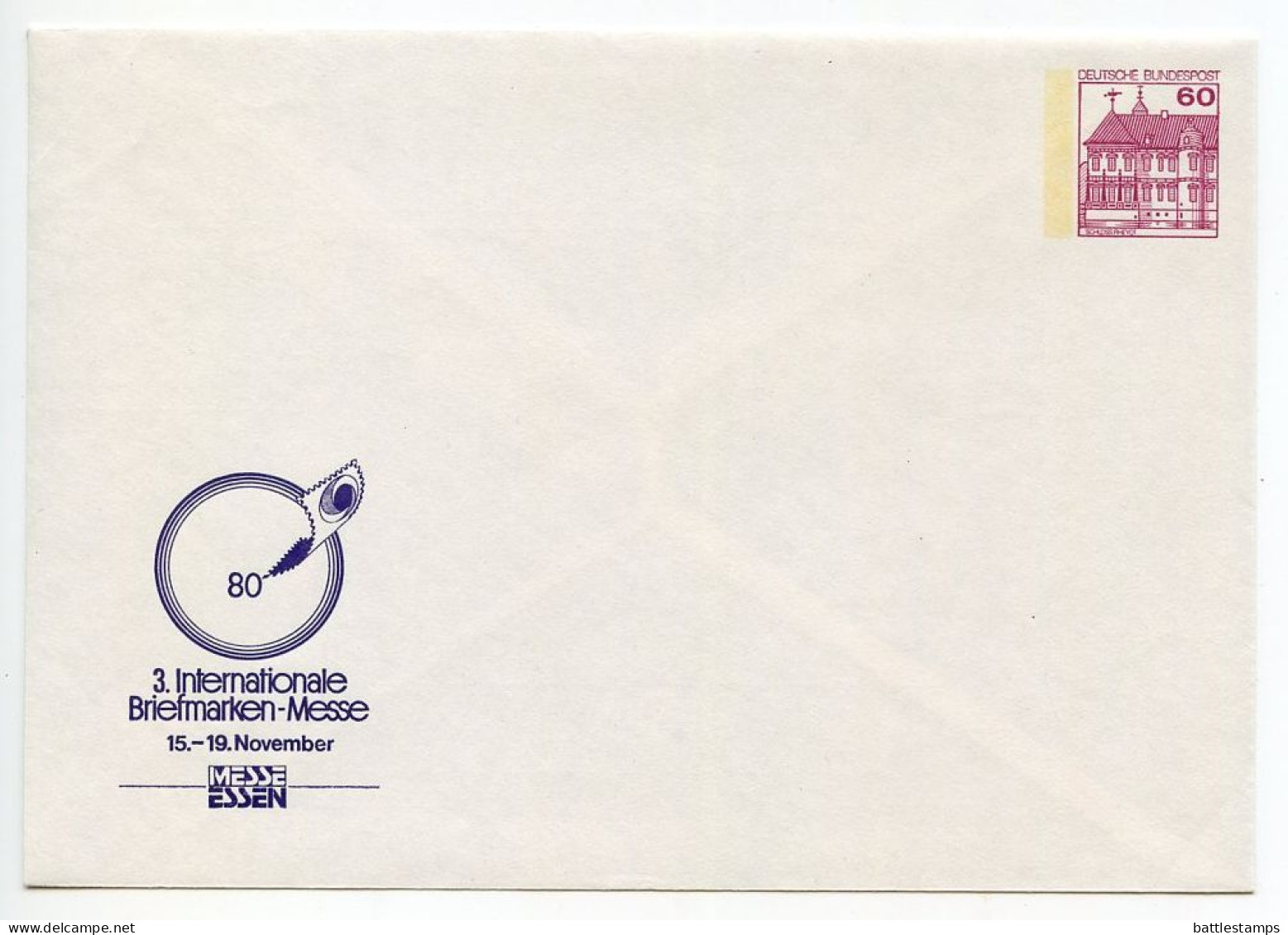 Germany, West 1980 Mint 60pf. Rheydt Castle Postal Envelope With Cachet 80' Essen 3rd International Stamp Fair - Briefomslagen - Ongebruikt